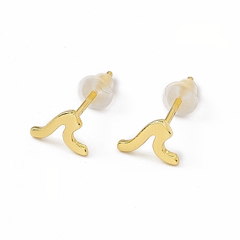 Brass Tiny Wave Stud Earrings for Women, Real 18K Gold Plated, 5x7mm, Pin: 0.8mm