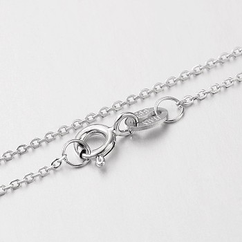 Electroplated Rhodium Plated Sterling Silver Cable Chain Necklaces, with Spring Ring Clasps, Thin Chain, Platinum, 18 inch, 1mm wide