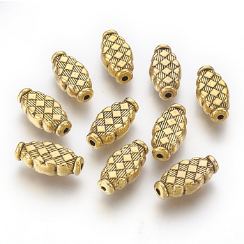 Tibetan Style Alloy Beads, Oval, Lead Free & Nickel Free & Cadmium Free, Antique Golden, 17x9x3.5mm, Hole: 2mm