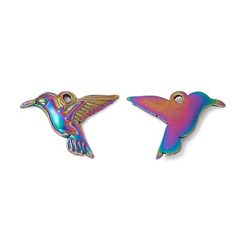 Ion Plating(IP) 304 Stainless Steel Pendants, Bird Charms, Rainbow Color, 18x26x3mm, Hole: 1.6mm