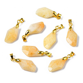 Natural Topaz Jade Pendants, with Light Gold Brass Findings, Faceted, Electroplate, Polygon, 19.5x11.5x5.5mm, Hole: 3.5x4mm