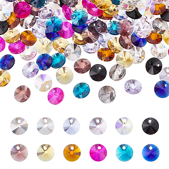 DICOSMETIC 240Pcs 12 Colors Glass Charms, Faceted, Cone, Mixed Color, 8x4mm, Hole: 1~1.2mm, 20pcs/color