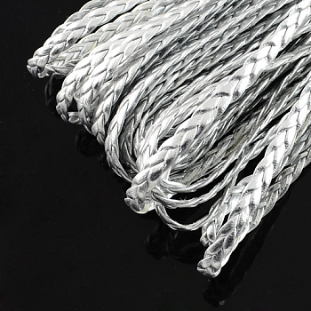 Braided Imitation Leather Metallic Cords, Herringbone Bracelet Findings, Silver, 5x2mm, about 109.36 yards(100m)/bundle