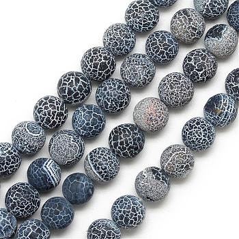 Natural Weathered Agate Bead Strands, Frosted, Dyed, Round, Gray, 10~10.5mm, Hole: 1.5mm, about 37pcs/strand, 14.6 inch