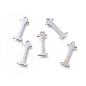 304 Stainless Steel Charms, Greek Alphabet, Stainless Steel Color, Letter.I, 14x5.5x1mm, Hole: 1.2mm