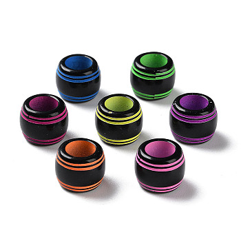 Spray Printed Opaque Acrylic European Beads, Large Hole Beads, Barrel, Mixed Color, 12x9.5mm, Hole: 7mm, about 1000pcs/500g