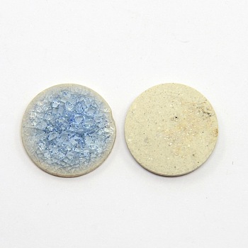 Flat Round Handmade Crackle Porcelain Cabochons, Dodger Blue, 25x5mm