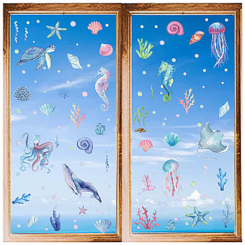 8 Sheets 8 Styles PVC Waterproof Wall Stickers, Self-Adhesive Decals, for Window or Stairway Home Decoration, Sea Animals, 200x145mm, 1 sheet/style