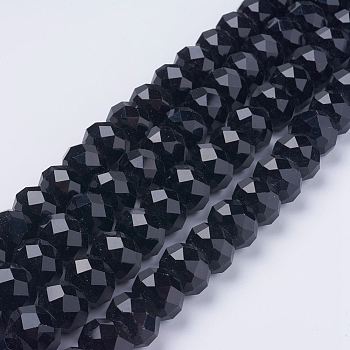 Handmade Glass Beads, Faceted Rondelle, Black, 14x10mm, Hole: 1mm, about 60pcs/strand