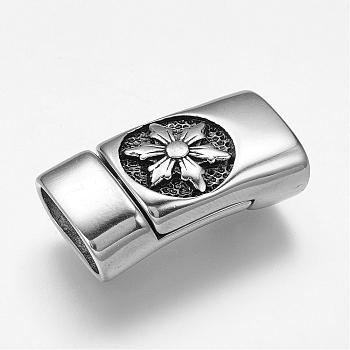 304 Stainless Steel Magnetic Clasps with Glue-in Ends, Rectangle with Snowflake, Antique Silver, 29.5x16x8.5mm, Hole: 7x13mm