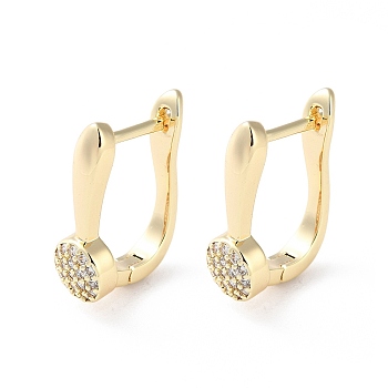 Brass Micro Pave Cubic Zirconia Hoop Earrings, Flat Round, Real 18K Gold Plated, 16x6mm