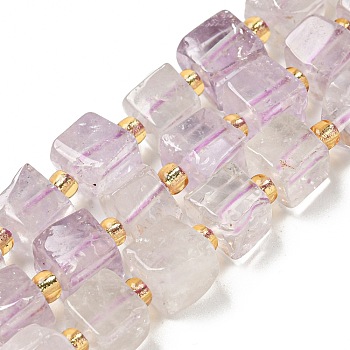 Natural Amethyst Beads Strands, Cube, with Seed Beads, 5~6x5~6x5~6mm, Hole: 1mm, about 47pcs/strand, 15.12''(38.4cm)