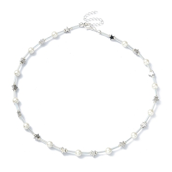 Alloy Star & Natural Pearl Beaded Necklace for Women, Platinum, 16.10 inch(40.9cm)