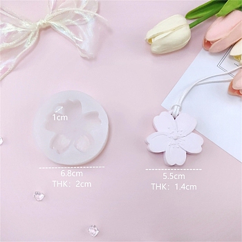 Cherry Blossom Flower Pendant DIY Food Grade Silicone Mold, Resin Casting Molds, for UV Resin, Epoxy Resin Craft Making, White, 68x68x20mm