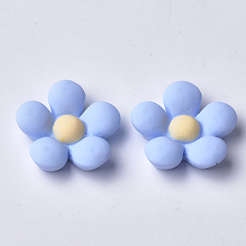 Resin Cabochons, Flower, Light Sky Blue, 17~17.5x17.5~18x5~6mm