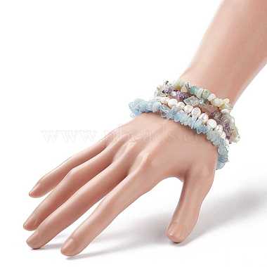 4Pcs 4 Style Natural Pearl & Mixed Gemstone Chips Beaded Stretch Bracelets Set(BJEW-JB08915)-4