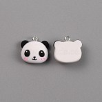 Resin Pendants, with Alloy Loop, Panda, White, 18.5x19.5x8.5mm, Hole: 2mm(RESI-WH0026-13)