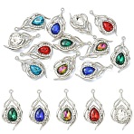 12Pcs 6 Colors Alloy Glass Pendants, Teardrop Charm, with Rhinestone, Faceted, Mixed Color, 31.5x15.5x5mm, Hole: 1.4mm, 2pcs/color(ALRI-YW0001-33)