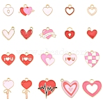 40Pcs 20 Styles Alloy Enamel Charms, Heart, Light Gold, Mixed Color, 12~22x10.5~18x1.5~2mm, Hole: 1.8~2mm, 2pcs/style(ENAM-YW0006-86)