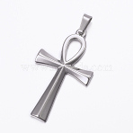 Non-Tarnish 304 Stainless Steel Pendants, with 201 Stainless Steel Snap on Bails, Ankh Cross, Stainless Steel Color, 44.5x25.5x3mm, Hole: 8x4mm(X-STAS-H384-05P)