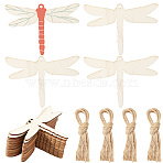Wood Insect Pendant Decorations, Jute Cord Wall Hanging Ornaments, Dragonfly, 69x100x2mm, Hole: 3mm(HJEW-WH20016-02B)
