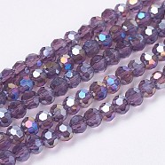 Electroplate Glass Beads Strands, AB Color Plated, Faceted, Round, Purple, 3.5~4.5mm, Hole: 0.5mm, about 100pcs/strand, 13.9~15.7 inch(35.5~40cm)(X-EGLA-F120-AB-A06)