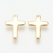 Brass Tiny Cross Charms, Nickel Free, Real 18K Gold Plated, 12.5x9x1mm, Hole: 1mm(KK-Q735-301G)