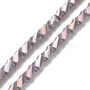 Electroplated Glass Beads Strands, Half Rainbow Plated, Faceted Twist Rectangle, Rosy Brown, 10x8x5mm, Hole: 1.2mm, about 50pcs/strand, 21.26''(54cm)(GLAA-G092-A-04)