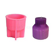 Ribbed Pillar Geometry Scented Candle Silicone Molds, Candle Making Molds, Aromatherapy Candle Molds, Hot Pink, 8.3x8.3cm(DIY-G106-01B)