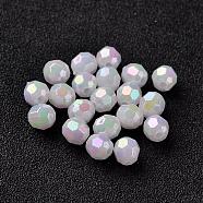 AB Color Plated Eco-Friendly Poly Styrene Acrylic Round Beads, Faceted, White, 8mm, Hole: 1mm, about 2000pcs/500g(TACR-L004-8mm-78)