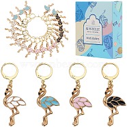 Flamingo Pendant Stitch Markers, Alloy Enamel Crochet Leverback Hoop Charms, Locking Stitch Marker with Wine Glass Charm Ring, Mixed Color, 4.6cm, 4 color, 6pcs/color, 24pcs/box(HJEW-SC00008)