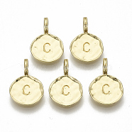 Alloy Pendants, Cadmium Free & Nickel Free & Lead Free, Flat Round with Letter, Real 18K Gold Plated, Letter.C, 17x11.5x1.5mm, Hole: 2.5mm(X-PALLOY-N157-004C-NR)