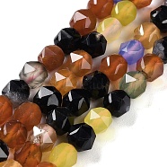 Natural Multi-Color Agate Beads Strands, Faceted, Double Hearted & Star Cut Beads, Dyed & Heated, 7~8.5x7.5~8mm, Hole: 0.8~1mm, about 48~50pcs/strand, 15.16~15.55 inch(38.5~39.5cm)(G-NH0021-A18-01)