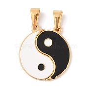 304 Stainless Steel Split Pendants, with Enamel, Flat Round with Yin-yang Charm, Golden, 30.5x15.5x2mm, Hole: 8.5x4.5mm(STAS-S001-02G)