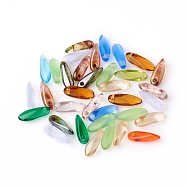 Czech Glass Charms, Dagger Beads, Transparent and Rainbow Plated, Chrysanthemum Petals, Mixed Color, 10~11x3~3.5x3~3.5mm, Hole: 0.8mm, about 360pcs/bag(GLAA-G077-01)