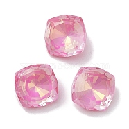 Glass Rhinestone Cabochons, Point Back & Back Plated, Faceted, Square, Fuchsia, 10x10x5mm(RGLA-G020-03B-123AM)
