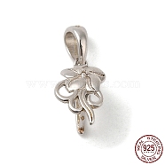 Rhodium Plated 925 Sterling Silver Ice Pick Pinch Bails, Flower, with S925 Stamp, Real Platinum Plated, 14.5x7.5mm, Hole: 4.5x3.5mm, Pin: 0.9mm(STER-NH0001-20P)