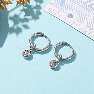 304 Stainless Steel Huggie Hoop Earrings, with Rhinestone Birthstone Charms, Flat Round, Crystal, Stainless Steel Color, 22mm, Pin: 1mm(EJEW-JE04449-02)