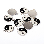 Feng Shui Yin Yang Pattern Zinc Alloy Enamel Pendants, White and Black, Platinum, 24.8x20.7mm, Hole: 2mm(X-ENAM-24D)