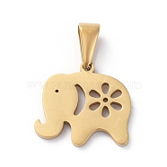 304 Stainless Steel Pendants, Elephant with Flower, Golden, 17x18x1.5mm, Hole: 8x3mm(STAS-I127-015G)