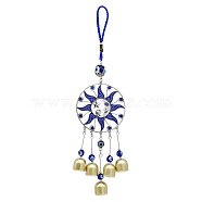 Alloy Enamel Sun Pendant Decorations, with Metal Bell and Blue Evil Eye for Car Hanging Decoration, Blue, 385x95mm(PW-WG31063-02)