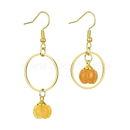 Natural Yellow Aventurine Pumpkin with Ring Dangle Earrings, Iron Asymmetrical Earrings, 40~55.5x20mm(EJEW-JE05509-04)