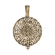 Alloy Diffuser Locket Pendants, with Magnetic, Flat Round, Antique Bronze, 43x35x16mm, Hole: 7x4mm(PALLOY-Q331-33AB)