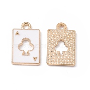 Alloy Pendant, with Enamel, Rectangle with Ace of Spades Charm, Golden, White, 18x11x1mm, Hole: 1.8mm(ENAM-H039-06G-C)