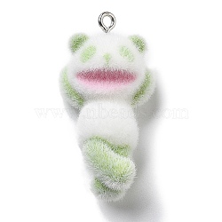 Resin Pendants, With Platinum Iron Loop, Panda Charms, Light Green, 38x19.5x15mm, Hole: 2mm(RESI-Q007-05C)