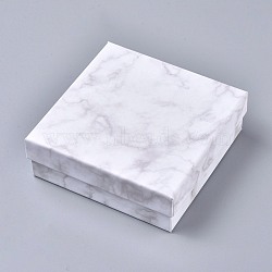 Square Kraft Cardboard Jewelry Boxes, Marble Pattern Necklace Pendant Boxes, with Black Sponge, White, 11.2x11.2x3.8cm(CBOX-L008-001)