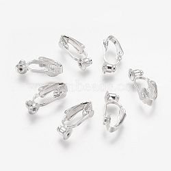 Brass Clip-on Earring Converters Findings, for Non-Pierced Ears, Nickel Free, Silver Color Plated, 19x6x9mm, Hole: 1mm(KK-Q115-S-NF)