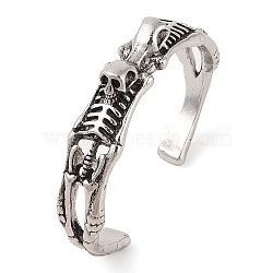 Tibetan Style Alloy Cuff Bangles, Skull Bangle for Women, Antique Silver, Inner Diameter: 2-3/8 inch(5.95cm)(BJEW-P337-02AS)