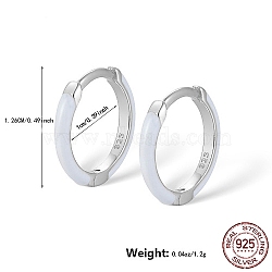 Anti-Tarnish Rhodium Plated Platinum 925 Sterling Silver Enamel Hoop Earrings, with 925 Stamp, White, 12.6mm(BS3313-1)