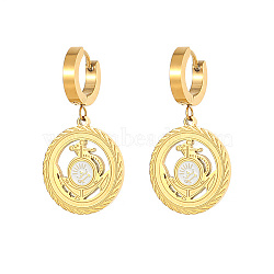 304 Stainless Steel Dangle Hoop Earrings with Enamel, Anchor, Golden, 33.7x13.9mm(FL9433-1)